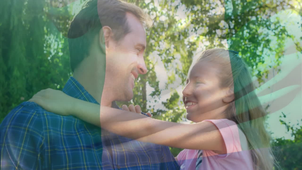 공원에서 시간을 보내는 백인 아버지와 딸 위에 나이지리아의 발의 애니메이션