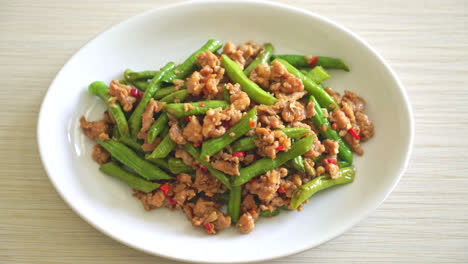 stir-fried french bean or green bean with minced pork - asian food style