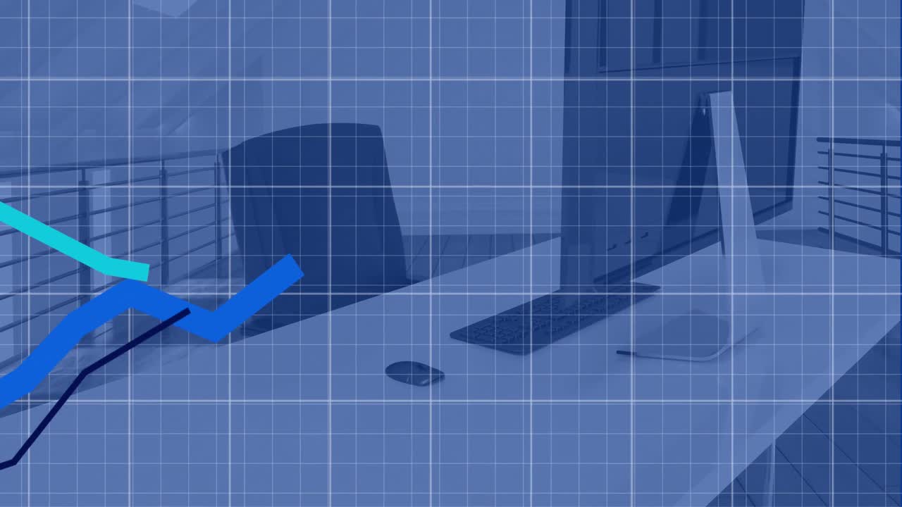 오피스 데스크에 대한 그리드 네트워크를 통해 통계 데이터 처리의 애니메이션