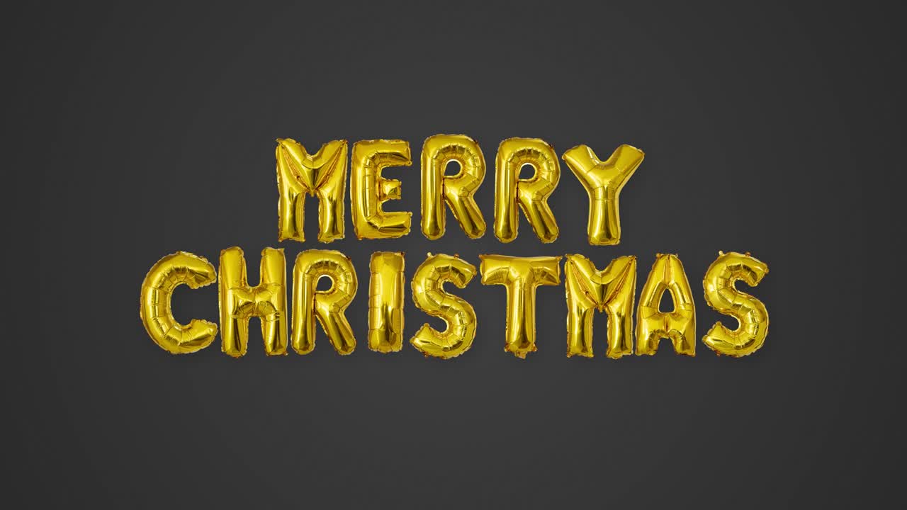 메리 크리스마스 풍선 글자는 고립된 어두운 배경 루프에 떠 있습니다.