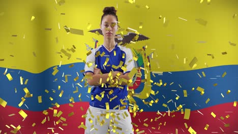 animación de una jugadora de fútbol biracial sobre la bandera de colombia