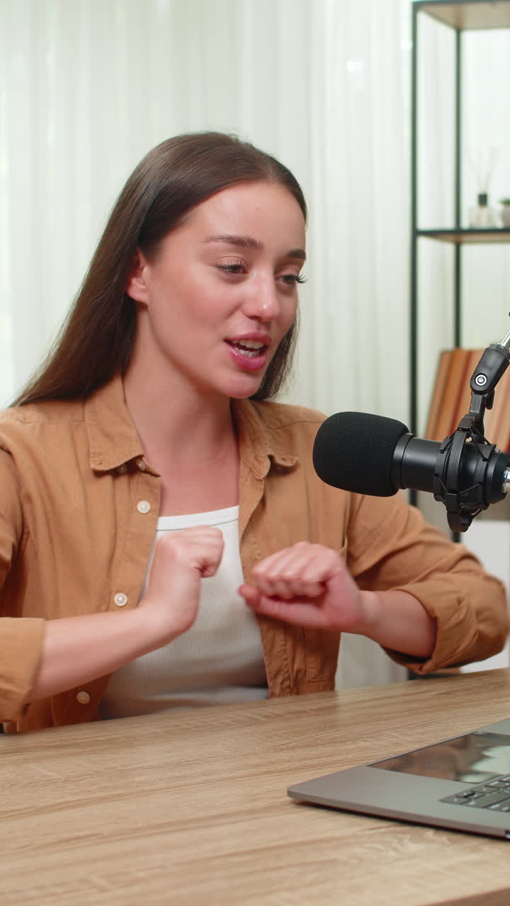 Young woman recording a podcast or live stream