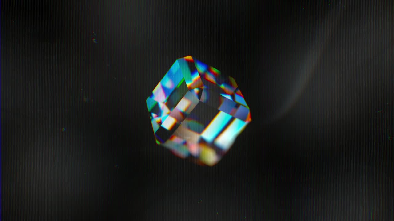 Rotating Crystal Cube with Colorful Light Refraction