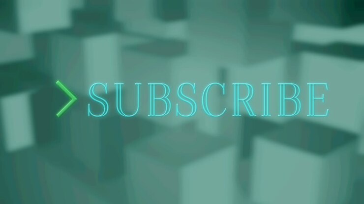 Digital animation of glowing neon subscribe text against multiple blocks against grey background