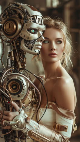 female cyborg robots embracing and in love made with generative AI
