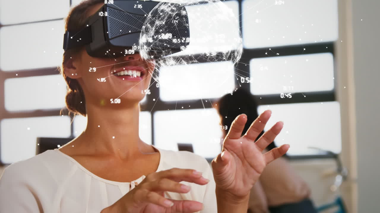 Woman using virtual reality glasses