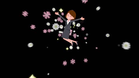 gray suit business women_jump joy_flower