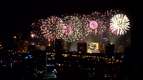 loop seamless of real fireworks background abstract blur, glowing fireworks show. new year's eve fireworks celebration 4k