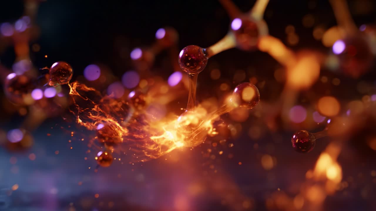 Interazione molecolare dinamica con picco di energia e particelle vibranti che creano una straordinaria immagine dell'attività atomica in un'ambientazione fantascientifica