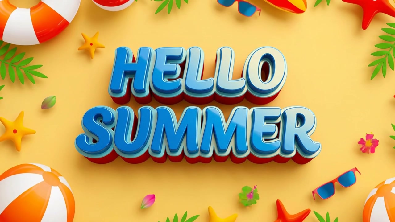 Hello Summer 3D Text Animation with Beach Elements