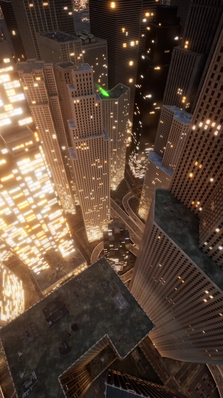 vista aérea de los rascacielos en el centro de la ciudad por la noche