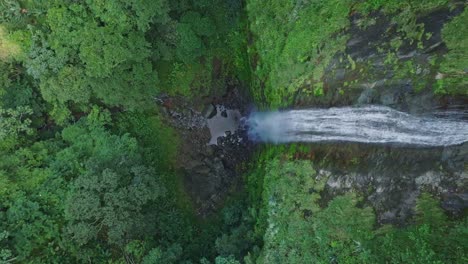 desde el aire, la cascada de salto del rodeo en el bosque tropical de la república dominicana.