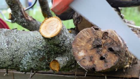 usando la sierra eléctrica para cortar la madera