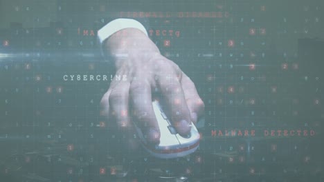 animación del texto de advertencia de seguridad en línea sobre un empresario caucásico usando el ratón