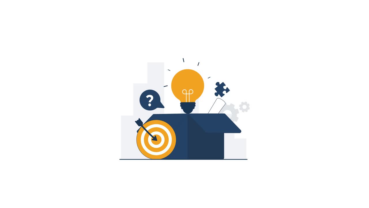 Animated Box with Lightbulb and Business Idea Symbols