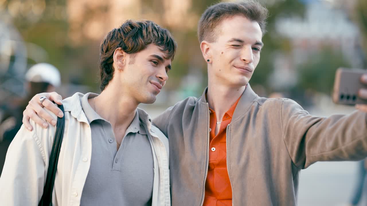 Two friends taking a selfie together outdoors