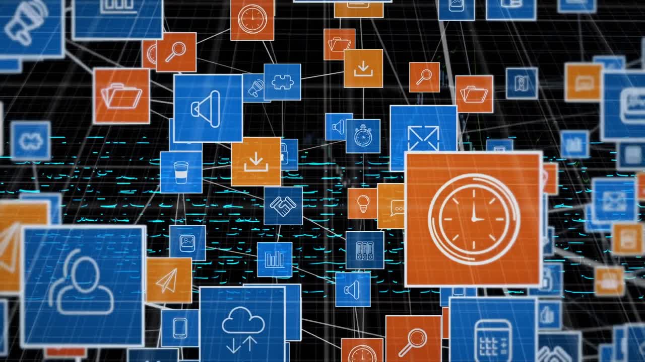 animación de iconos de medios en fondo negro