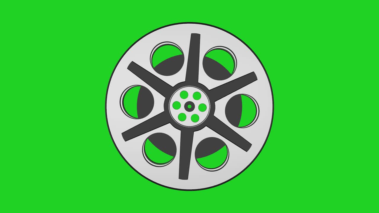 카메라 필름 릴의 3d 애니메이션, 녹색 화면과 함께 원활한 루프 애니메이션