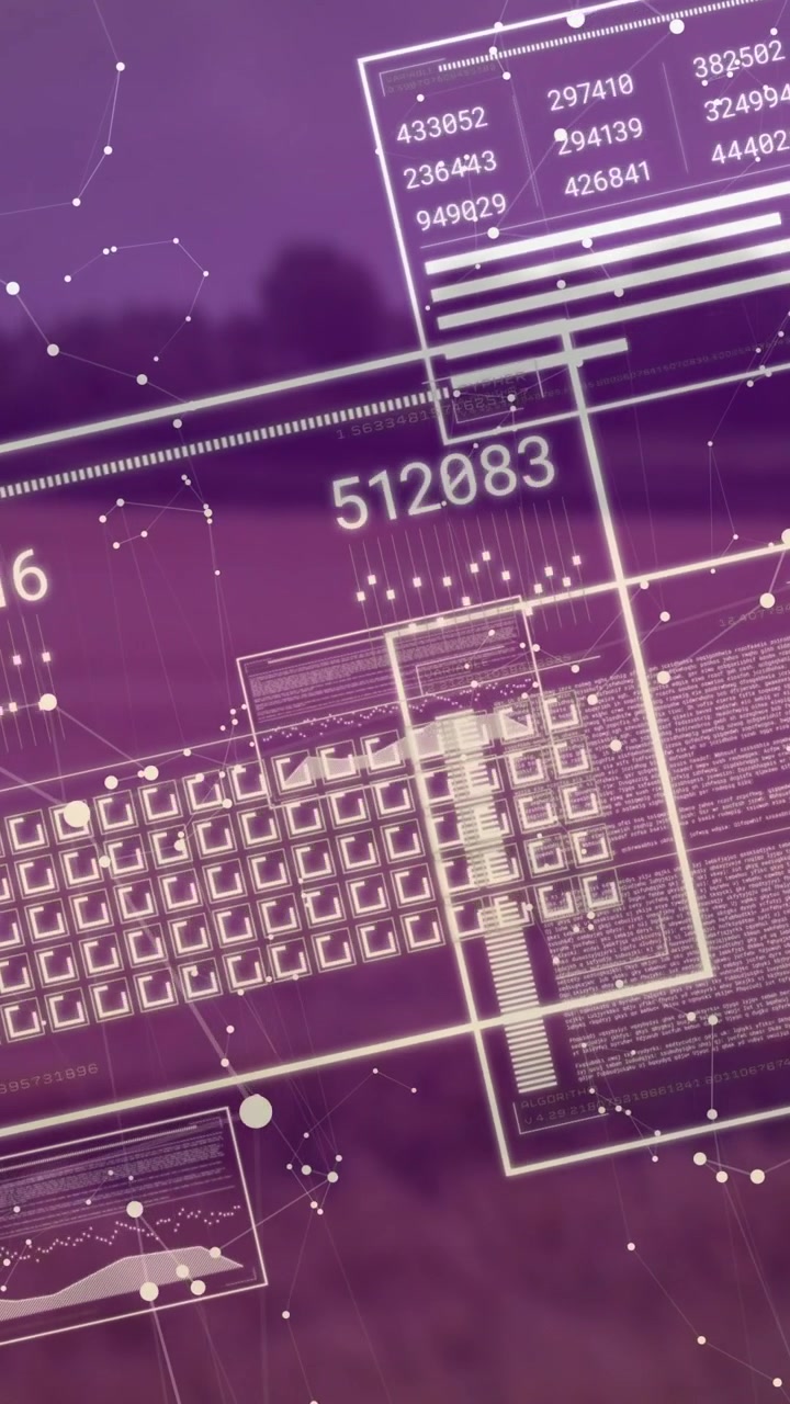 Vertical video: Data pulse starting HUD moving over horizon, digits changing, grid pulsing for scan