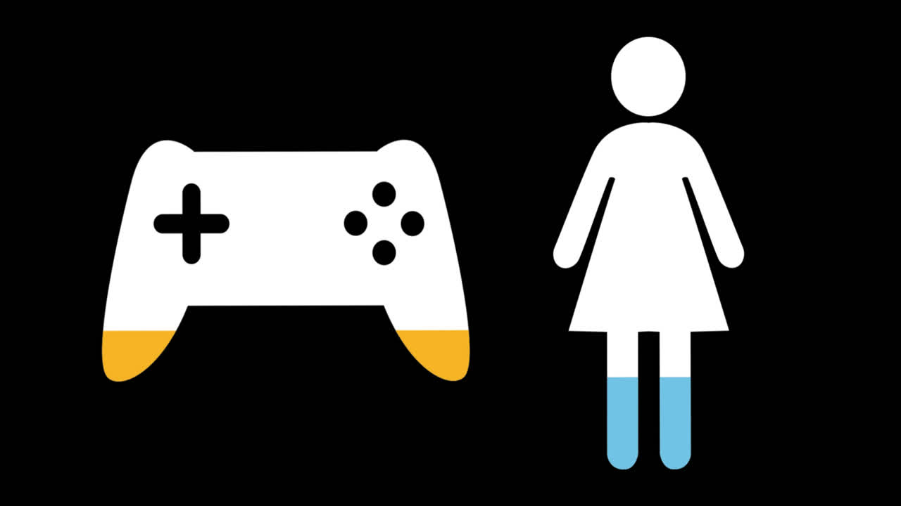 Female and game controller shapes filling up with colours 4k