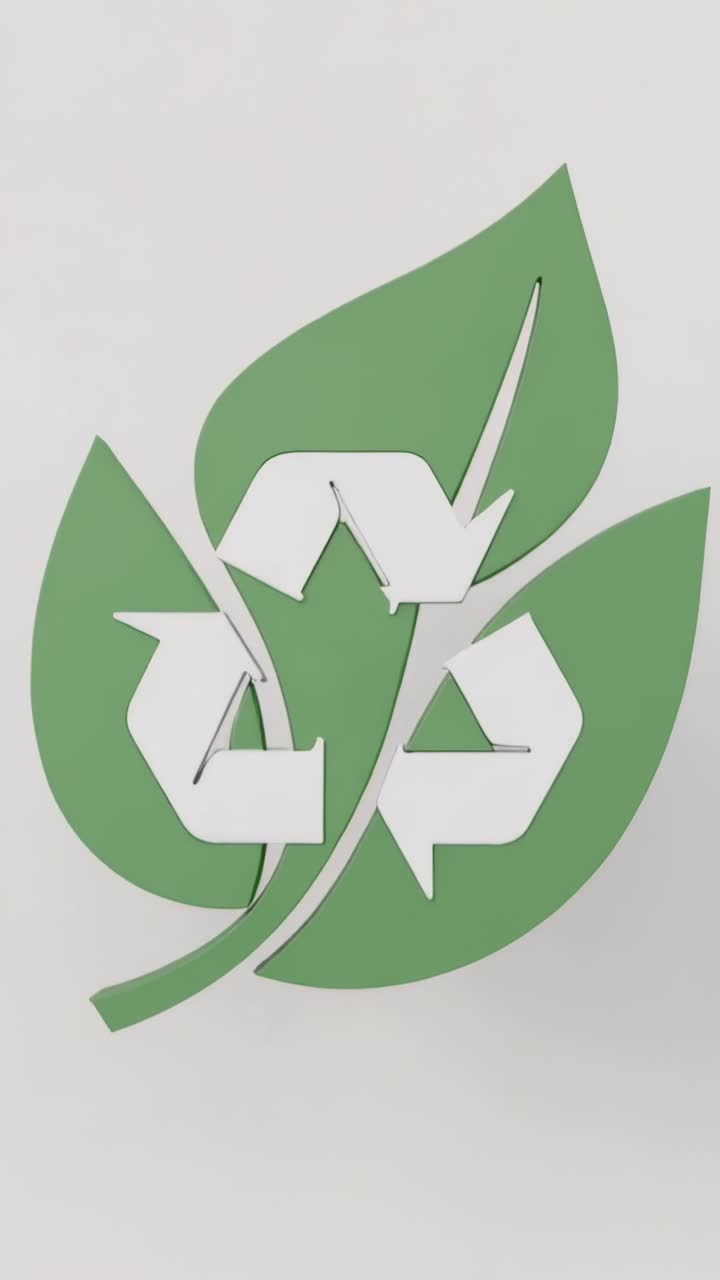 Vertical video: Rotating green tri-leaf emblem on playback, to show white recycle arrow and bevels