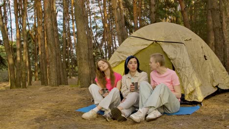 friends camping in a forest