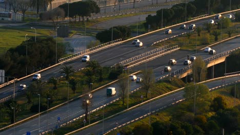 traffic scene and road at sunset. aerial view