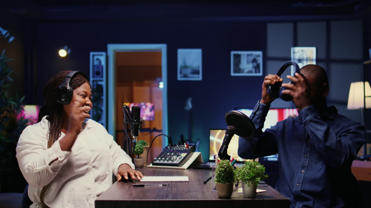 Cohosts starting podcast, saluting each other during live political debate on vlog channel