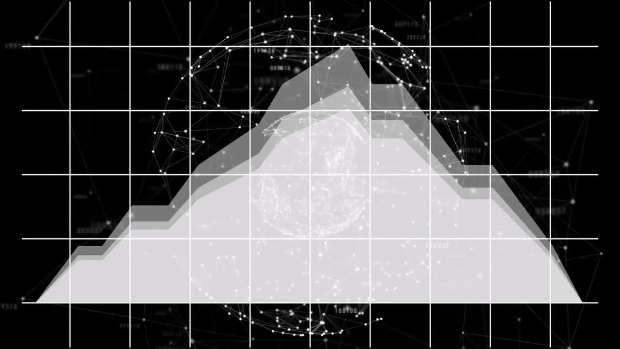 Animation of geometric shapes and network connections creating digital pattern