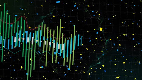 Animación-Del-Procesamiento-De-Datos-Financieros-Sobre-Confeti-Sobre-Fondo-Negro