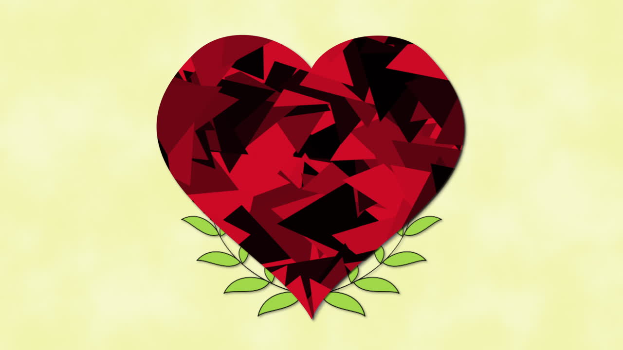 gran corazón rojo geométrico con flores