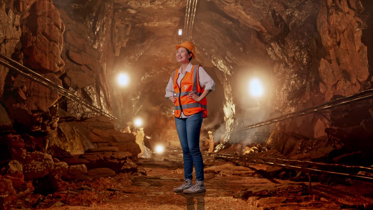 Female Engineer in a Mine Tunnel