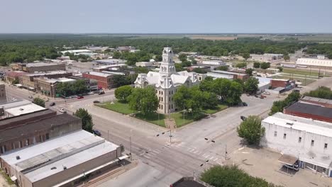 push in aerial view of courthouse in slow motion