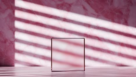 pink marble background with glass display cube