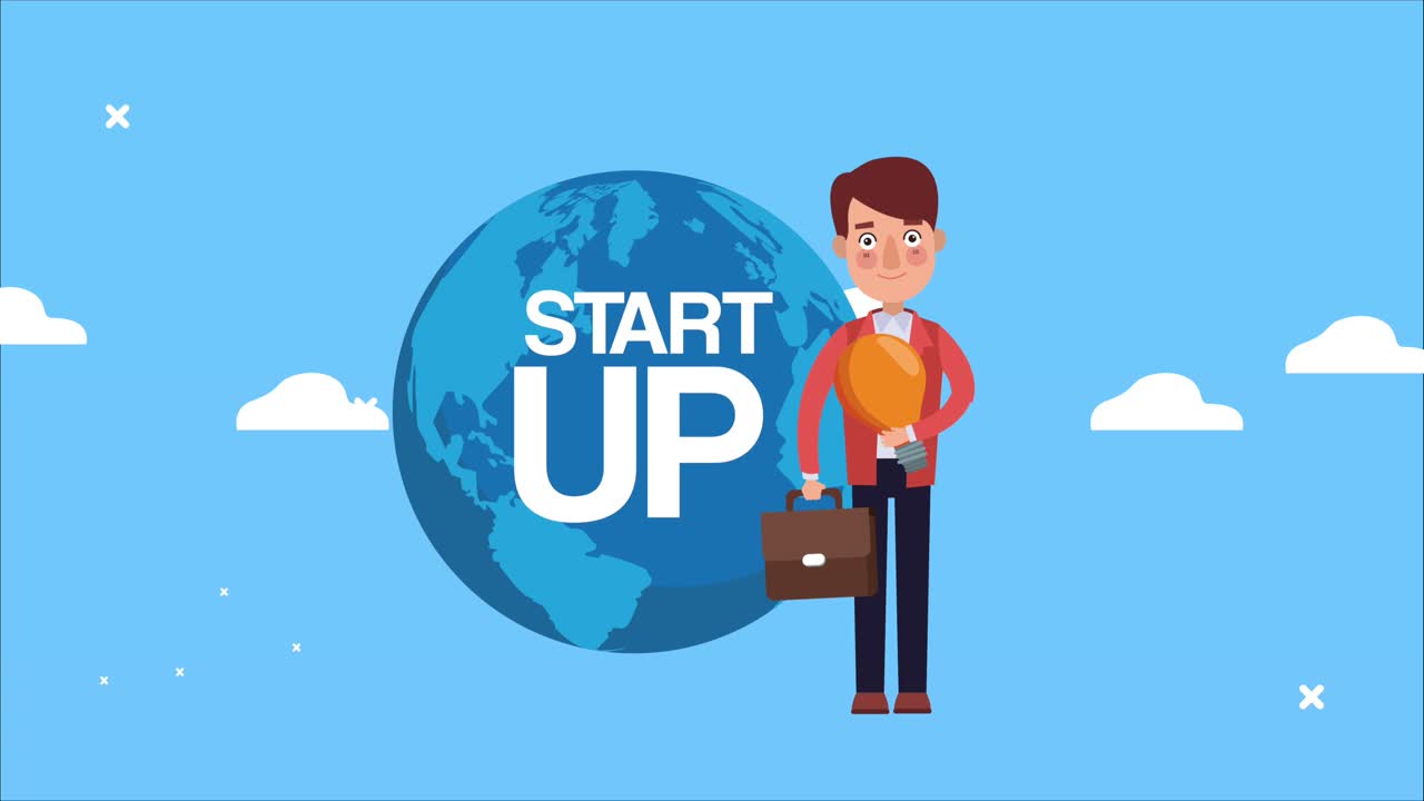 elegante empresario exitoso levantando bombilla y cartera en el planeta tierra