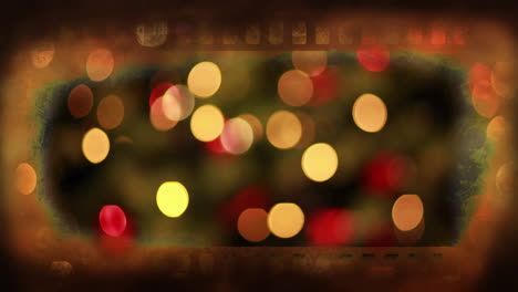 filmstrip frame animation over blurred background with christmas lights glowing