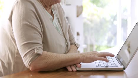 mujer mayor usando computadora portátil