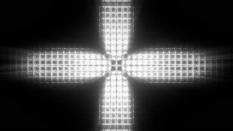 Bright-White-Cross-of-Lights-on-Dark,-Black-Background,-Vertical-Loop-3D