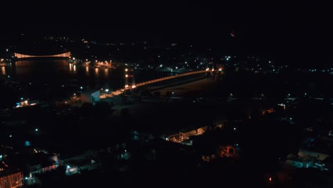 aerial view of janki setu in rishikesh during diwali festival. night view of rishikesh city in uttarakhand.