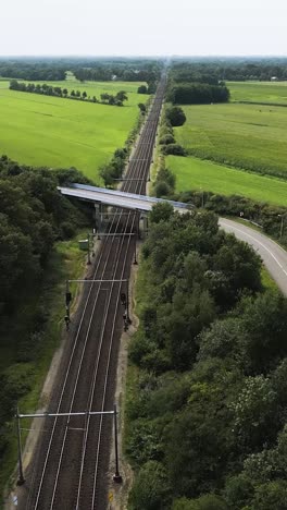 aerial view of train on countryside track