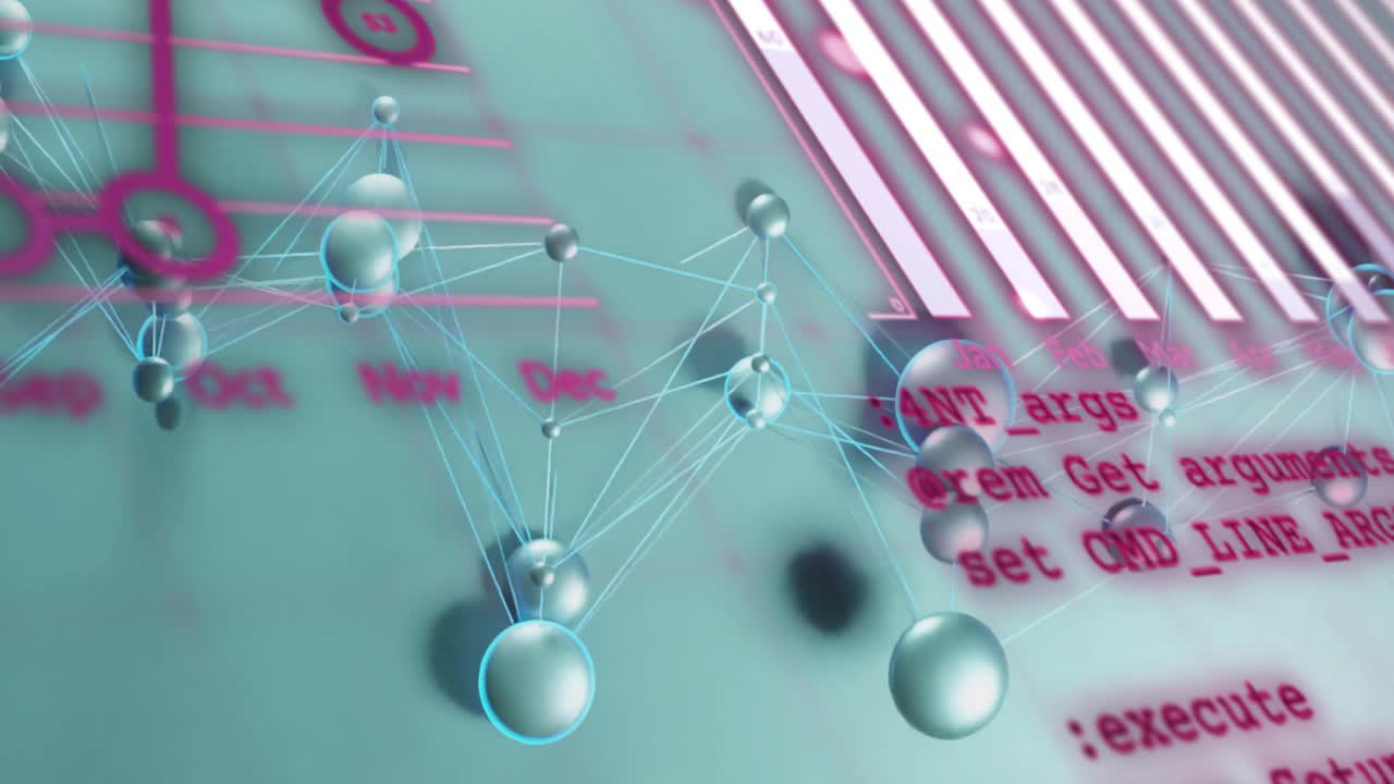 анимация обработки данных через сеть соединений на сером фоне