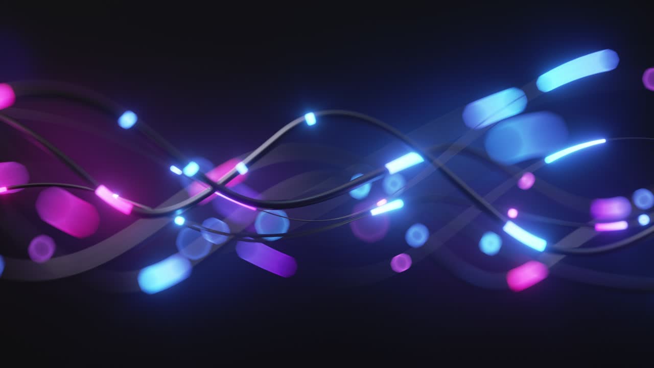 animación en bucle 3d, fondo de tecnología abstracta con luces bokeh en movimiento, concepto de velocidad de conexión a internet. transferencia de grandes datos
