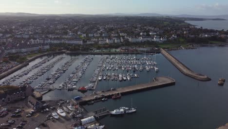 aerial view of bangor harbour and town on a sunny day, county down, northern ireland