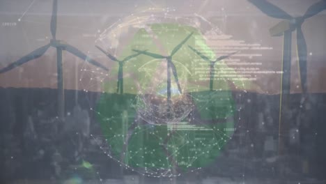 animación del globo y la red de conexiones sobre una cadena de adn giratoria.