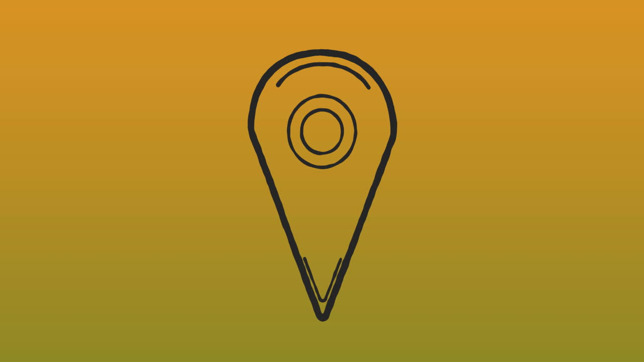 Animation of map pin icon over yellow gradient background
