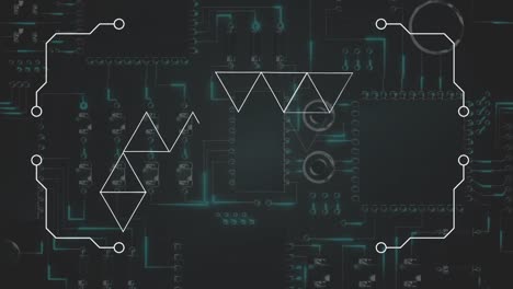 digital triangles moving against a printed circuit board background
