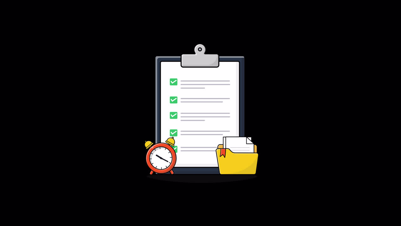 Animated Checklist with Clock and Folder for Task Management