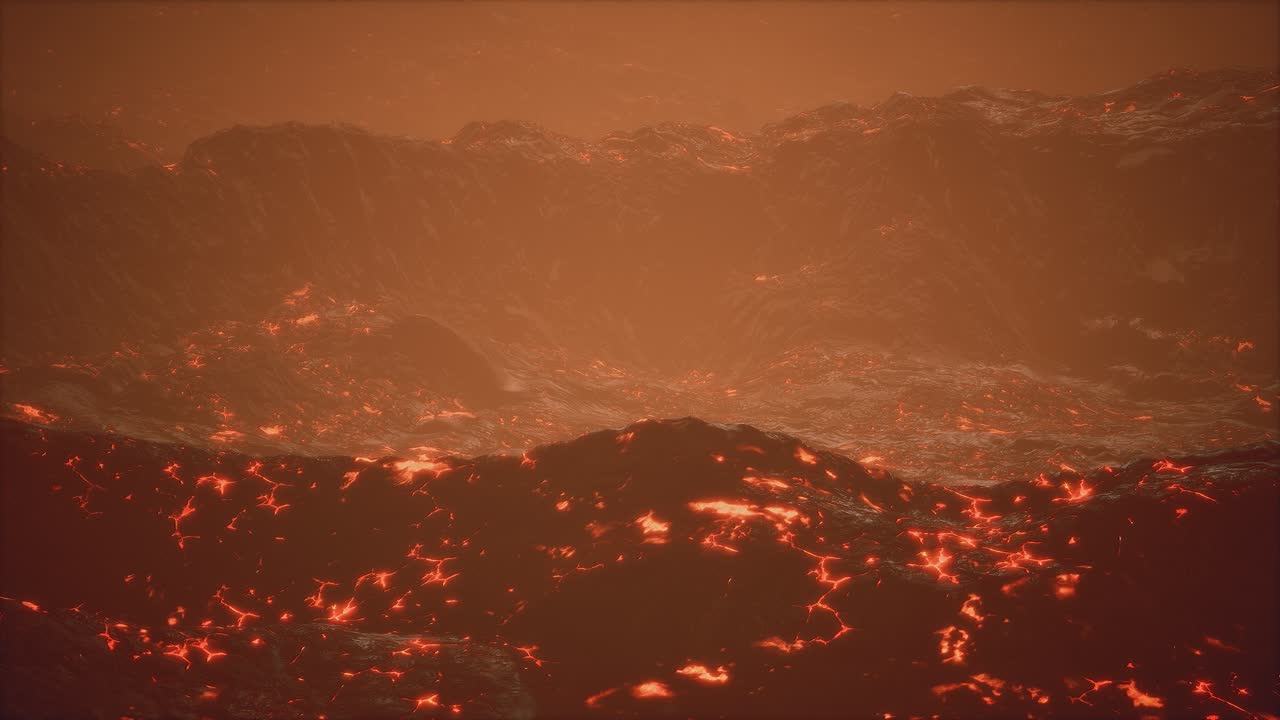 campos de lava y colinas en un volcán activo