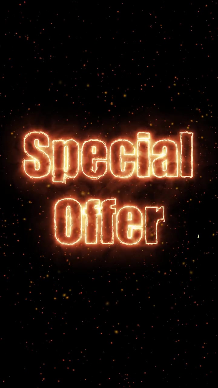 Vertical video of glowing orange text with fire effects and floating embers on black background
