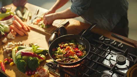 cooking vegetables in a pan